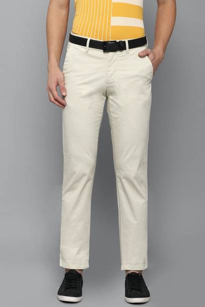 Men Slim Fit Beige Polycotton Trousers