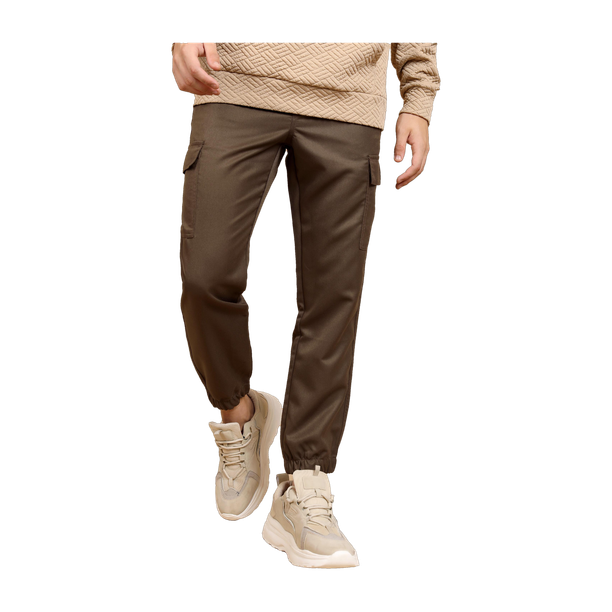 Men Regular Fit Brown Cotton Blend Trousers