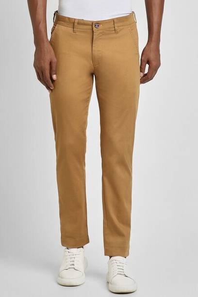 Men Skinny Fit Khaki Cotton Blend Trousers