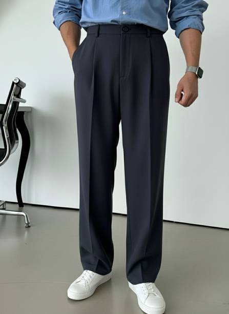 Men Relaxed Blue Polycotton Trousers
