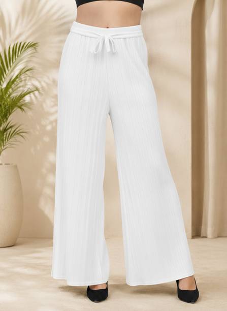 Anaya Azrin Loose Fit Women White Trousers