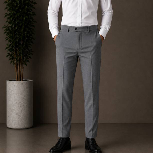 Men Grey Cotton Blend Trousers