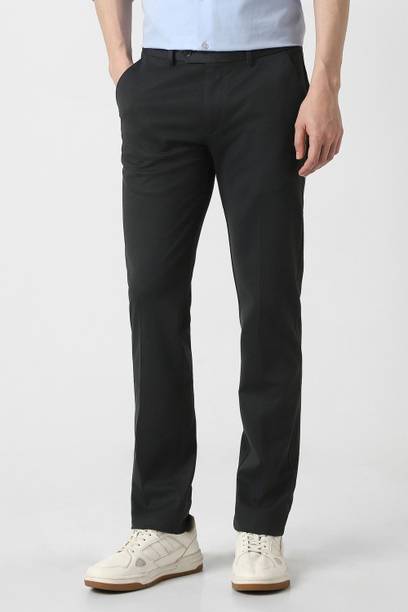 Men Slim Fit Black Polyester Trousers