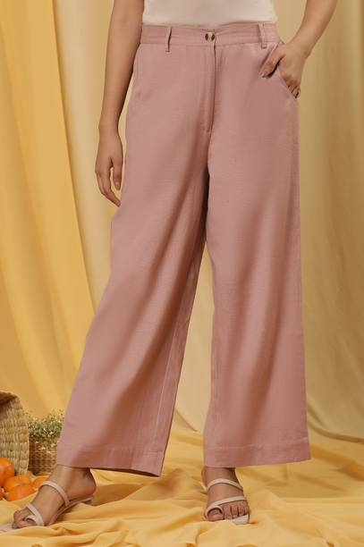 Women Pink Viscose Rayon Trousers