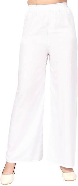 HERE&NOW Girls Regular Fit White Cotton Blend Trousers