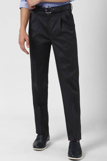 PETER ENGLAND Men Slim Fit Dark Green Pure Cotton Trousers