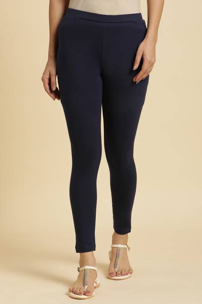 Women Skinny Fit Blue Cotton Blend Trousers