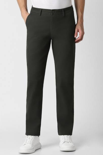 PETER ENGLAND Men Slim Fit Green Cotton Blend Trousers