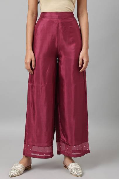 Women Regular Fit Maroon Viscose Rayon Trousers