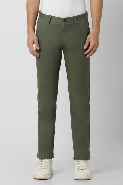 PETER ENGLAND Men Slim Fit Green Cotton Blend Trousers