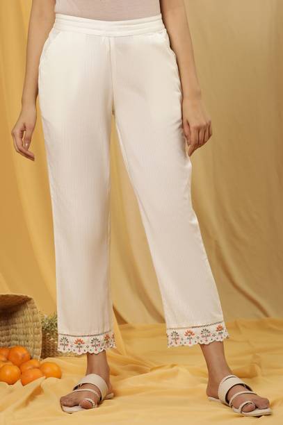 Women White Pure Cotton Trousers