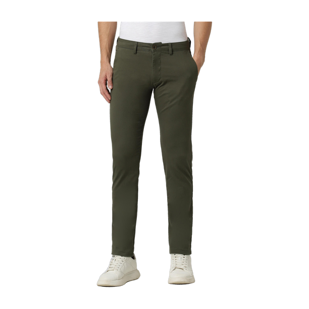 Men Skinny Fit Light Green Cotton Blend Trousers