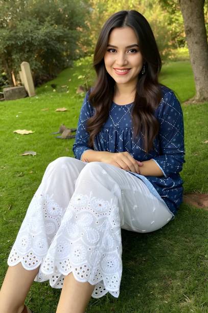 Women Straight Fit White Pure Cotton Trousers