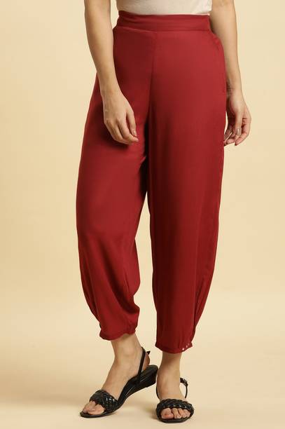 Women Maroon Viscose Rayon Trousers