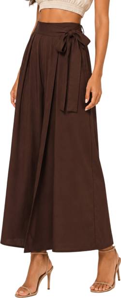Women Regular Fit Brown Cotton Blend Trousers
