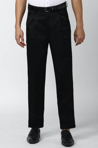 Men Regular Fit Black Polycotton Trousers