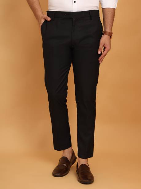 Men Black Cotton Blend Trousers