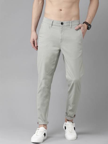 Men Regular Fit Grey Pure Cotton Trousers