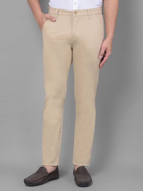 CRIMSOUNE CLUB Men Slim Fit Beige Cotton Blend Trousers