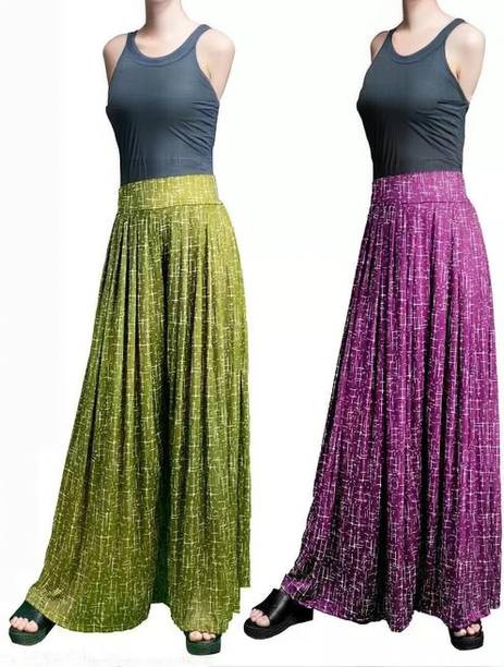 Pack of 2 Women Relaxed Green, Purple Lycra Blend Trousers