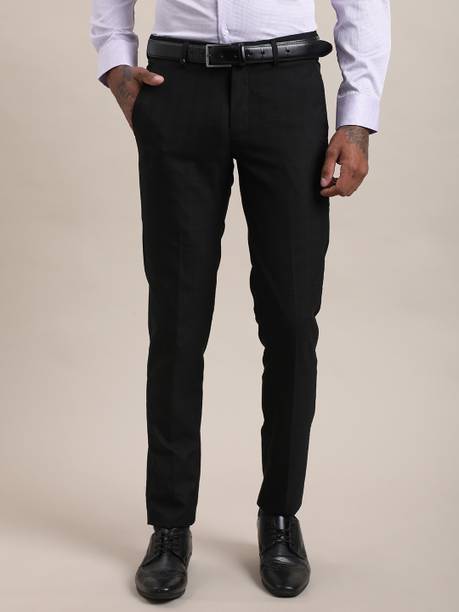 Men Skinny Fit Black Polyester Trousers