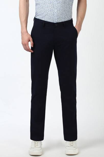 Men Skinny Fit Blue Cotton Blend Trousers