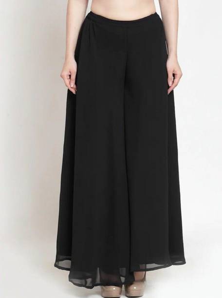 Women Relaxed Black Georgette Trousers