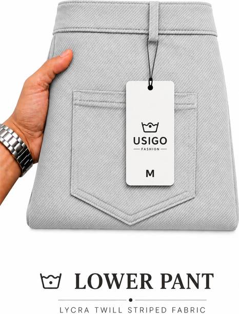 Men Relaxed Grey Lycra Blend Trousers
