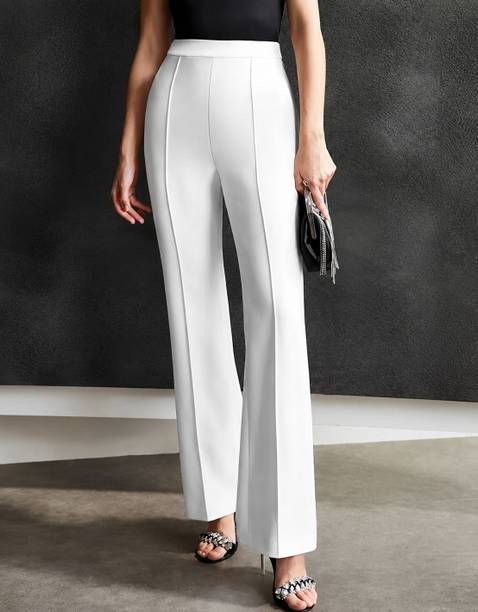 Women Regular Fit White Lycra Blend Trousers
