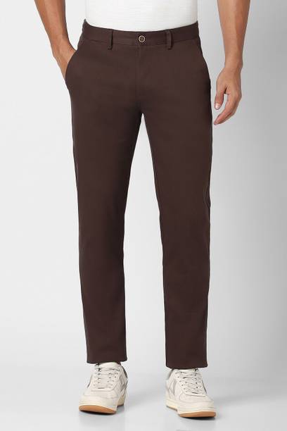 PETER ENGLAND Men Slim Fit Brown Cotton Blend Trousers
