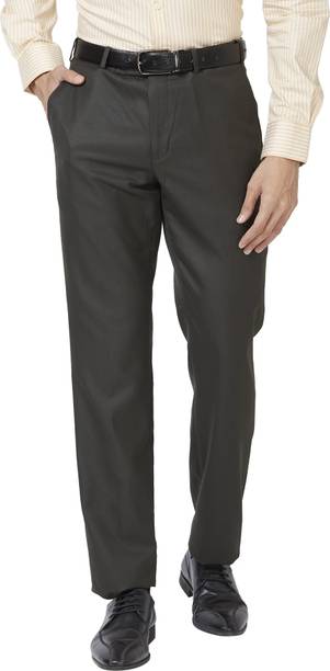 Men Regular Fit Green Polyester Trousers