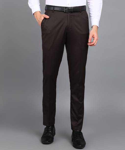 Slim Fit Men Lycra Blend Brown Lycra Blend Trousers