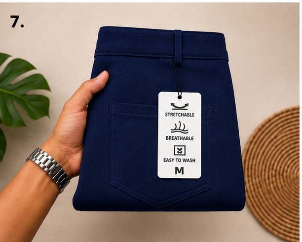Men Relaxed Dark Blue Lycra Blend Trousers