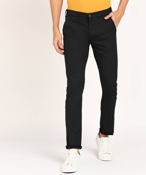 Men Slim Fit Black Cotton Blend Trousers