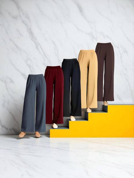 Pack of 5 Women Regular Fit Grey Lycra Blend Trousers