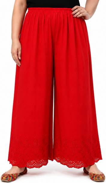 Hautemoda Women Loose Fit Red Viscose Rayon Trousers