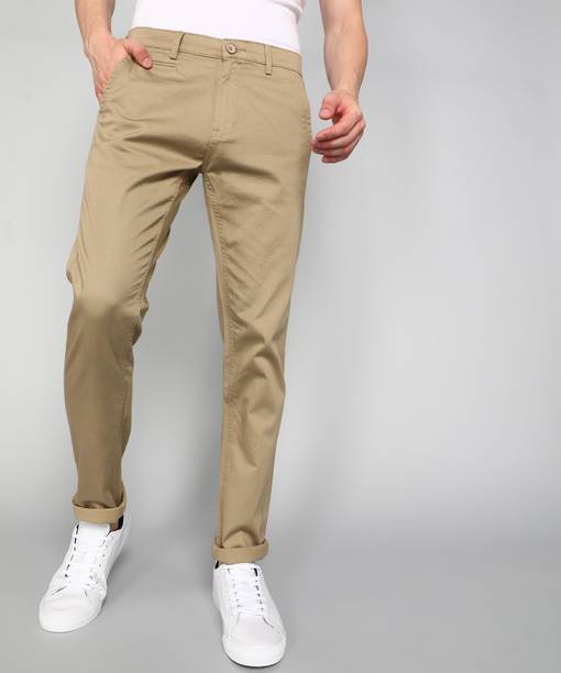 Slim Fit Men Cotton Blend Khaki Cotton Blend Trousers