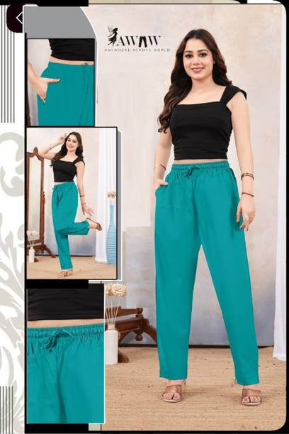 Women Loose Fit Grey Lycra Blend Trousers