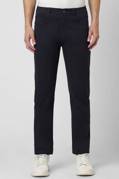 PETER ENGLAND Men Slim Fit Dark Blue Cotton Blend Trousers