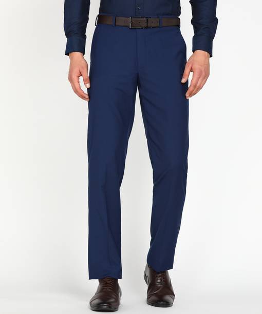 Men Regular Fit Dark Blue Viscose Rayon Trousers