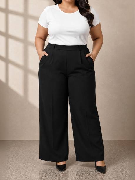 SQEW Women Loose Fit Black Cotton Blend Trousers