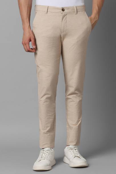 Men Tapered Beige Cotton Blend Trousers