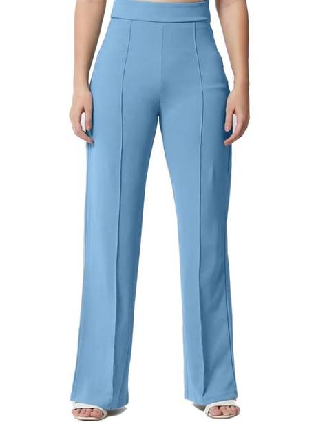 SriSaras Women Regular Fit Light Blue Cotton Blend Trousers
