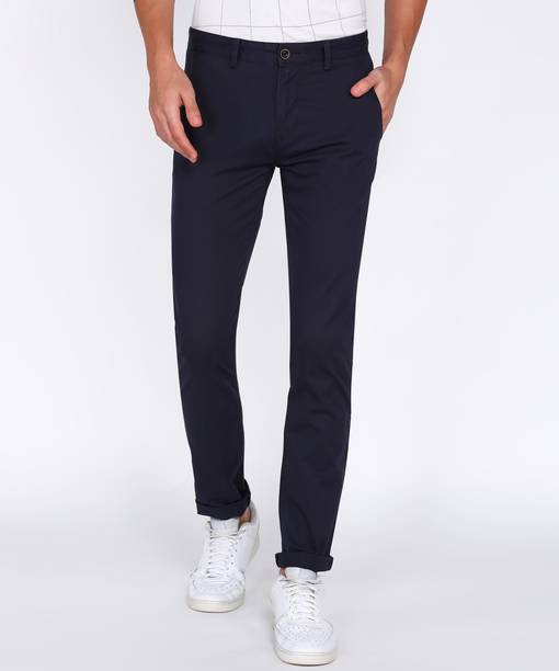 PETER ENGLAND Men Slim Fit Black Cotton Blend Trousers