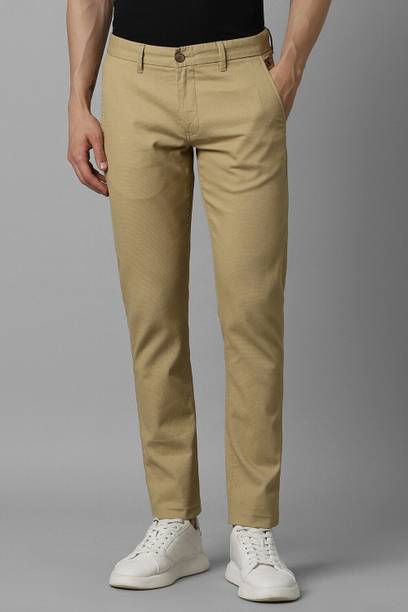 Men Slim Fit Brown Cotton Blend Trousers
