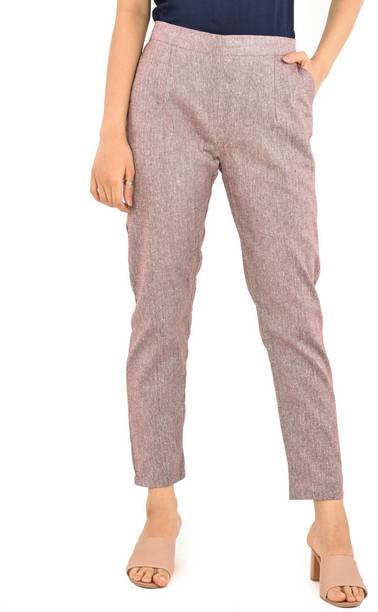 Women Regular Fit Maroon Pure Cotton Trousers