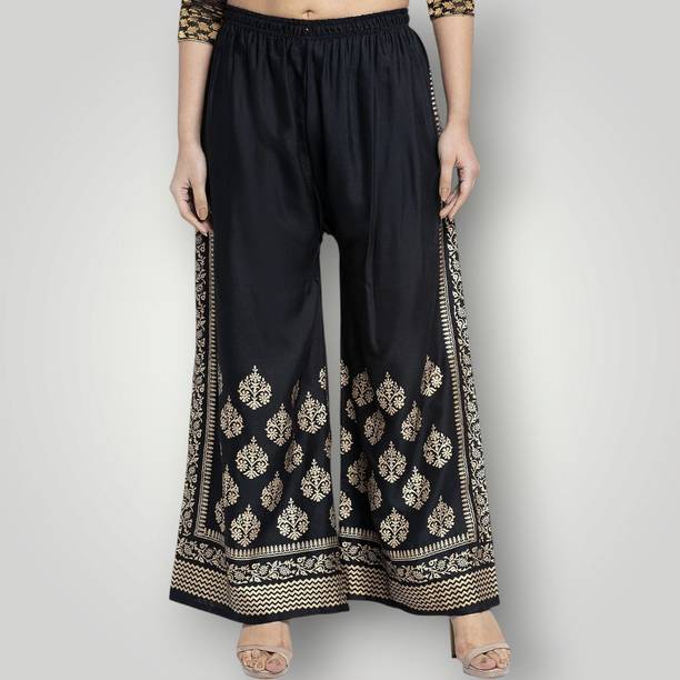 Women Regular Fit Black Viscose Rayon Trousers
