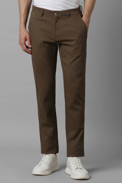Men Tapered Brown Cotton Blend Trousers