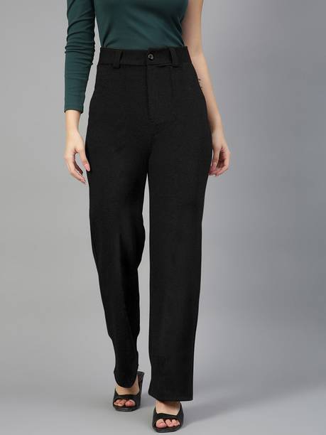 Mehrang Women Regular Fit Black Cotton Blend Trousers