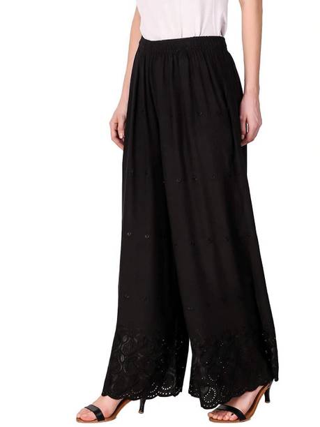 Women Relaxed Black Viscose Rayon Trousers